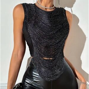 Chic Solid Color Ruched Tank Top Crew Neck Sleeveless Slim Fit Size L (8/10)